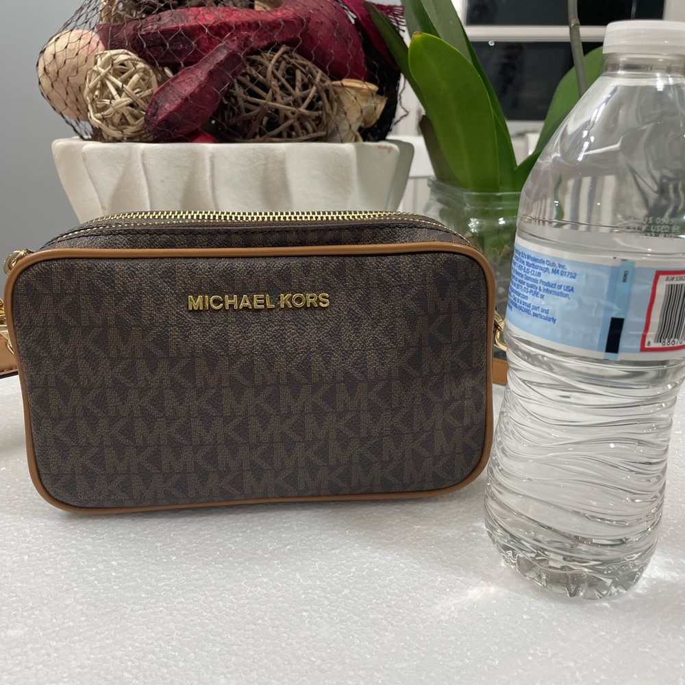 Michael Kors Monogram Crossbody in Brown and Gold - Picture 11 of 13